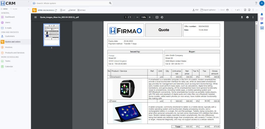 Creating offers in Firmao